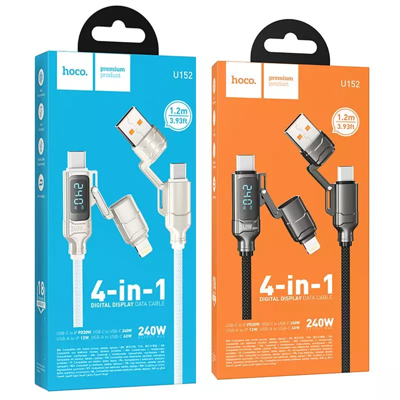 U152 Fortune 240W 4-In-1 Charging Data Cable With Display USB/C To IP/C U152 Fortune 240W 4-In-1 Charging Data Cable With Display USB/C To IP/C