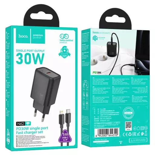 N62 Gentle Single Port PD30W Charger Set(C To IP)(EU)