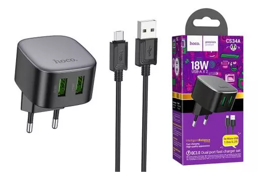 CS34A Rayo, dual USB-A 18W port wall charger MICRO