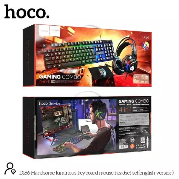 DI86 Handsome Luminous Keyboard Mouse Headset Set(english Version)