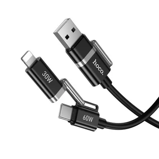 U155 USB/C To IP/C Benefit 60W 4-In-1 Silicone Charging Data Cable