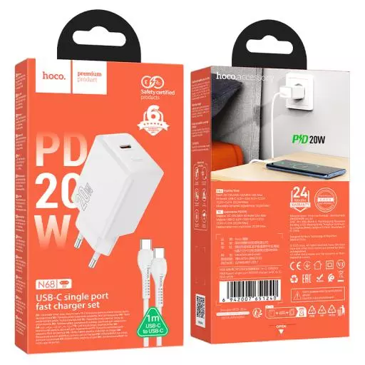 N68 Nuevo single port PD20W charger set(C to C)(EU)