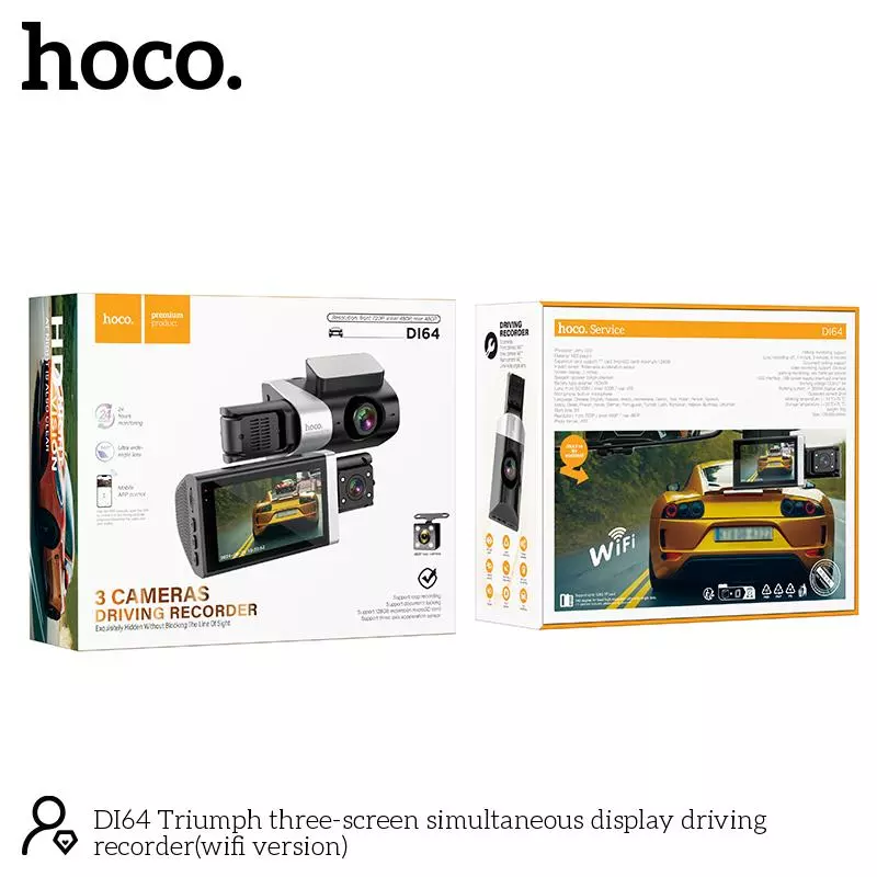 DI64 Triumph Three-screen Simultaneous Display Driving Recorder(wifi Version)