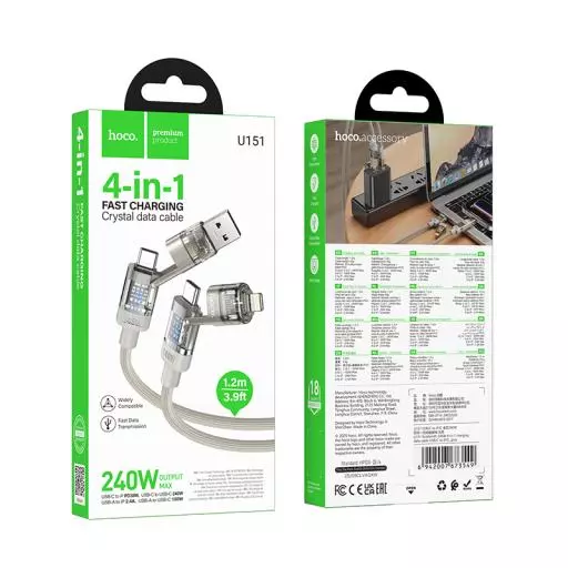 U151 Goldsmith 240W 4-In-1 Charging Data Cable USB/C To IP/C