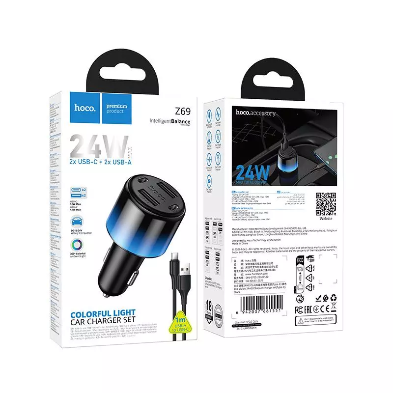 Z69 Vivido 24W(2C2A) Car Charger Set(Type-C) Z69 Vivido 24W(2C2A) Car Charger Set(Type-C)
