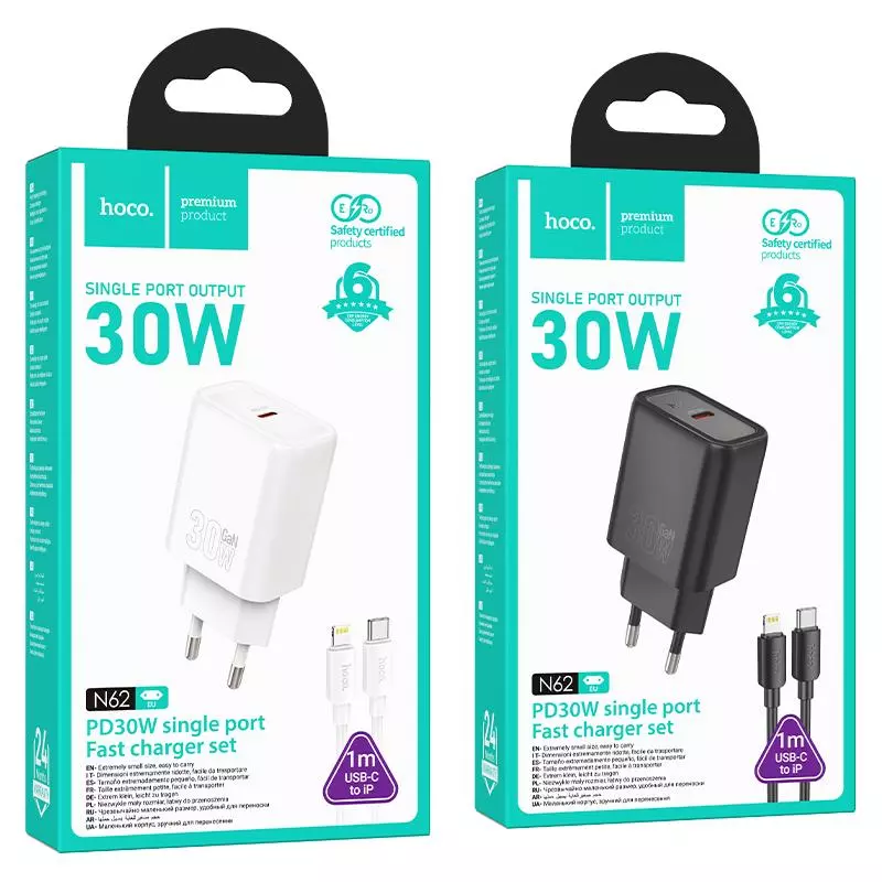 N62 Gentle Single Port PD30W Charger Set(C To IP)(EU)