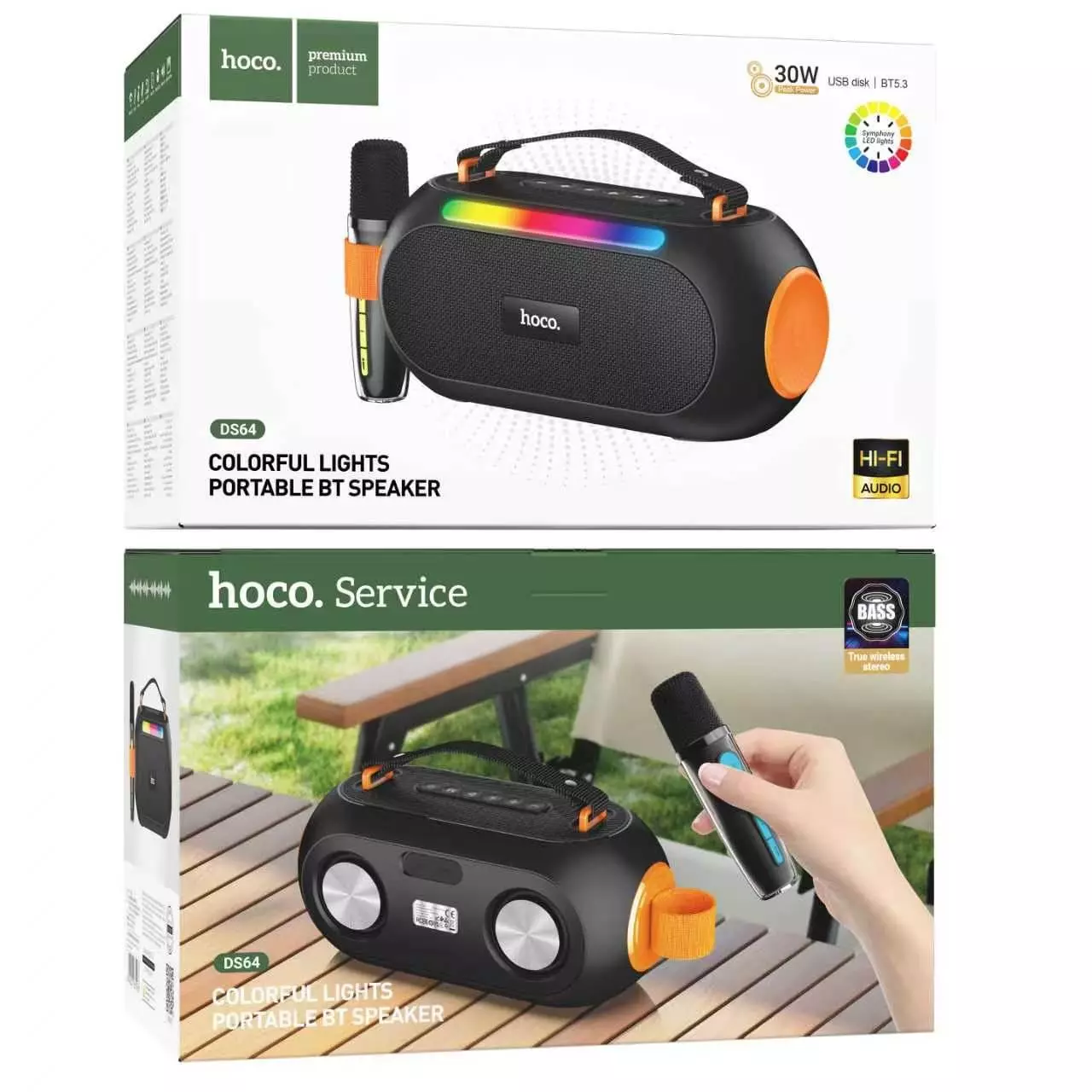 DS64 30W Bluetooth Speaker With Mic | With Vibrant Multi-Color LED Light