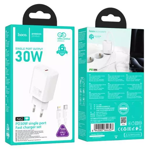 N62 Gentle Single Port PD30W Charger Set(C To IP)(EU)