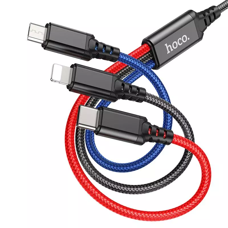 X76 3-in-1 Super charging cable(iP+Type-C+Micro) (1M) X76 3-in-1 Super charging cable(iP+Type-C+Micro) (1M)
