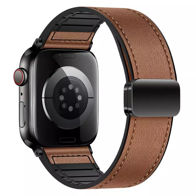 WA34 Basic Series Two-section Double Magnetic Buckle Silicone Leather Strap(38/40/41/42mm)