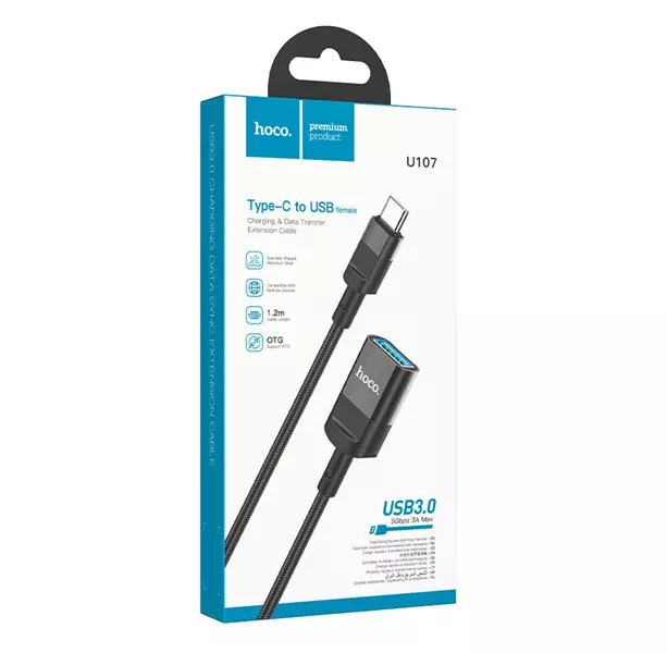 U107, Type-C Male To USB Female USB3.0 Extension Charging Data Cable, 1.2M