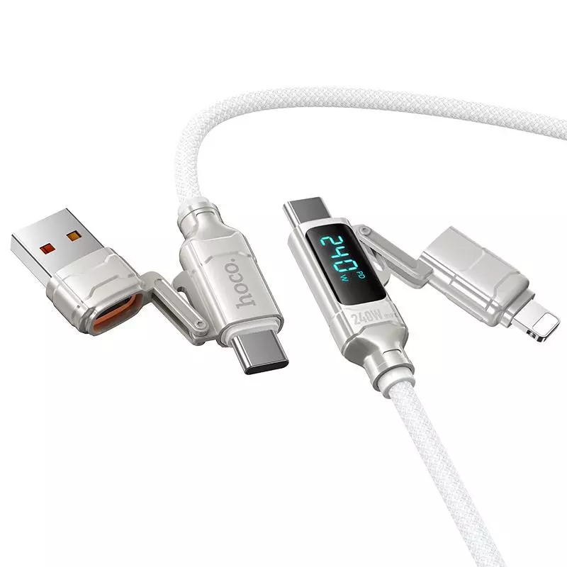 U152 Fortune 240W 4-In-1 Charging Data Cable With Display USB/C To IP/C