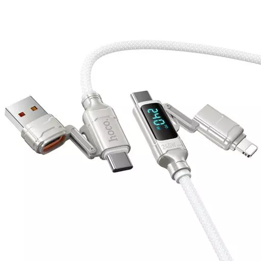 U152 Fortune 240W 4-In-1 Charging Data Cable With Display USB/C To IP/C