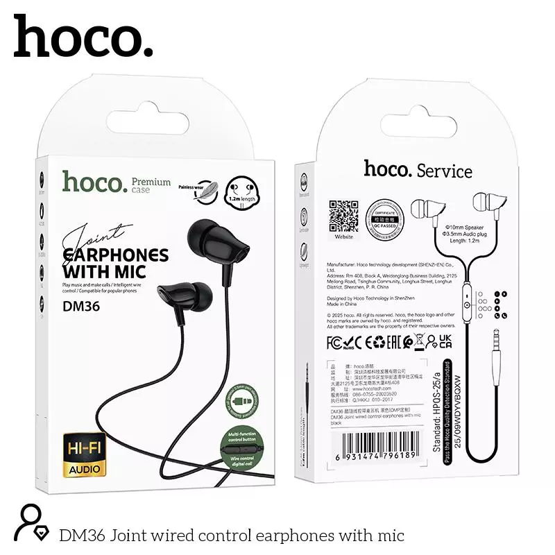 DM36 Joint Wired Control Earphones With Mic