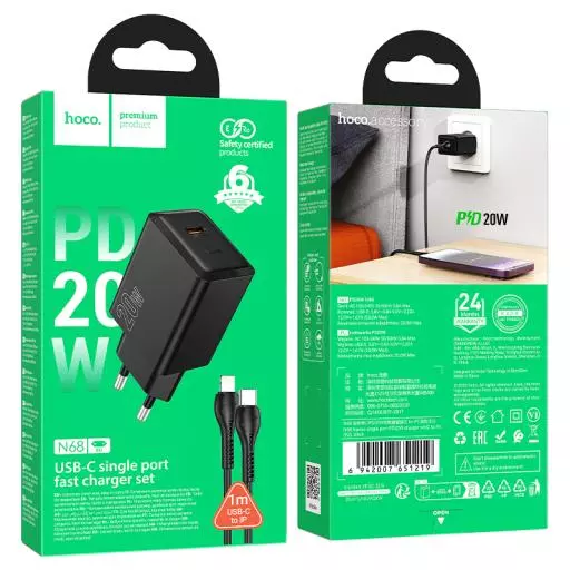N68 Nuevo single port PD20W charger set(C to iP)(EU)