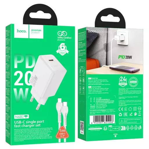 N68 Nuevo single port PD20W charger set(C to iP)(EU)