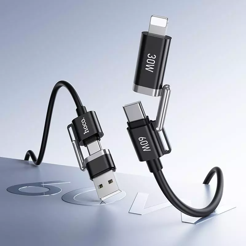 U155 USB/C To IP/C Benefit 60W 4-In-1 Silicone Charging Data Cable U155 USB/C To IP/C Benefit 60W 4-In-1 Silicone Charging Data Cable