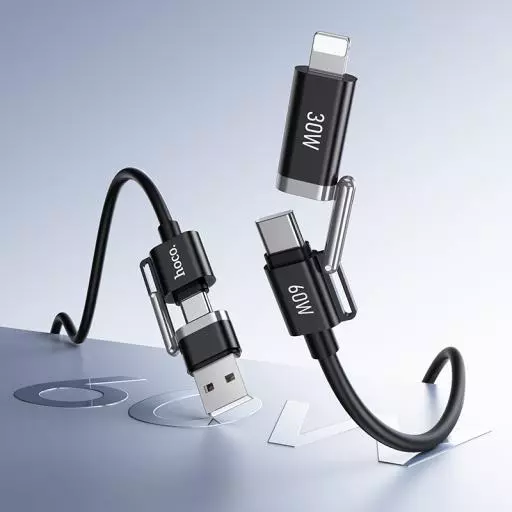 U155 USB/C To IP/C Benefit 60W 4-In-1 Silicone Charging Data Cable