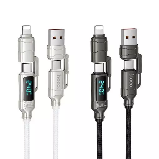 U152 Fortune 240W 4-In-1 Charging Data Cable With Display USB/C To IP/C