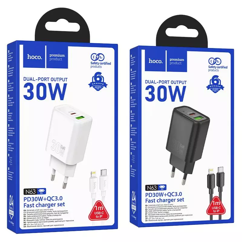 N63 Gentle PD30W+QC3.0 charger set(C to iP)(EU)
