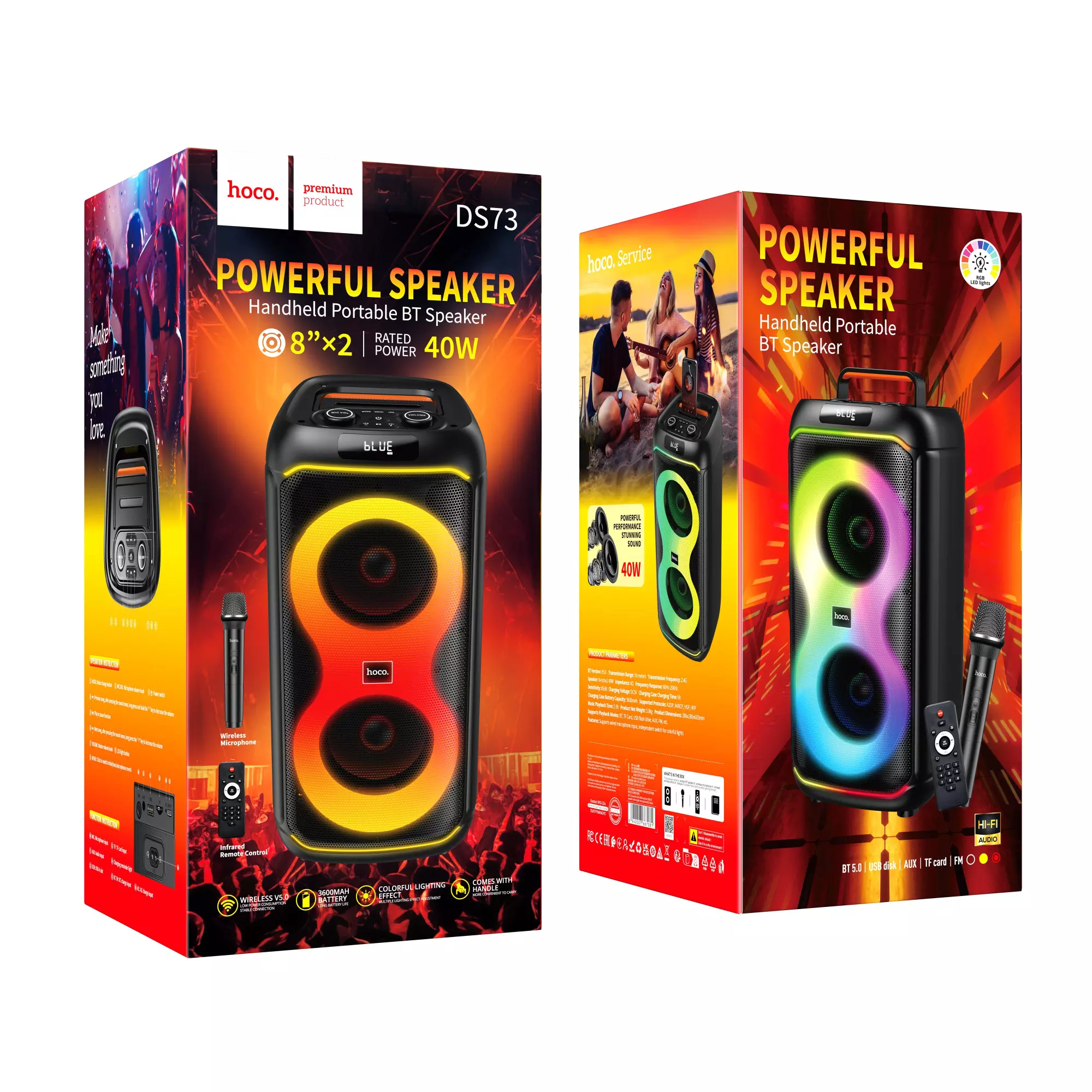 DS73 Sound 8-Inch 40W Outdoor RGB Bluetooth Speaker With Single Microphone(EU)