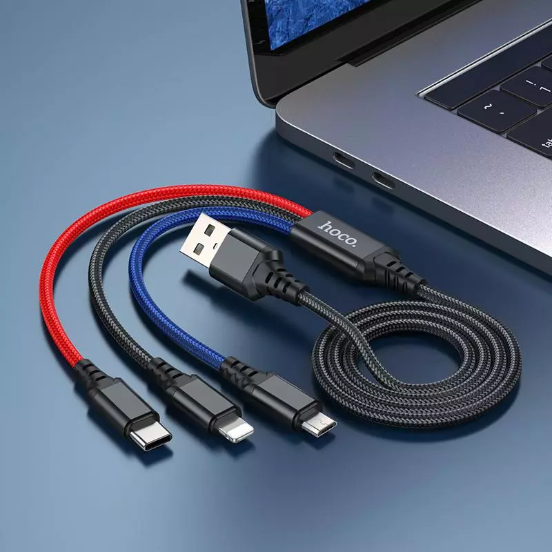 X76 3-in-1 Super charging cable(iP+Type-C+Micro) (1M) X76 3-in-1 Super charging cable(iP+Type-C+Micro) (1M)