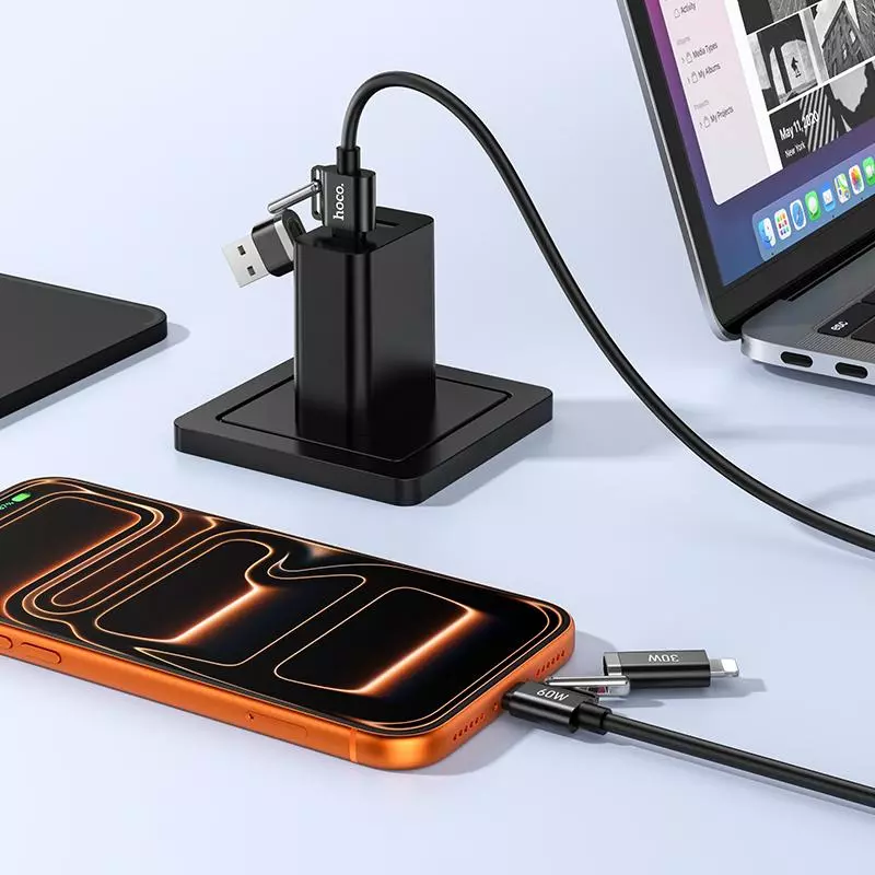 U155 USB/C To IP/C Benefit 60W 4-In-1 Silicone Charging Data Cable