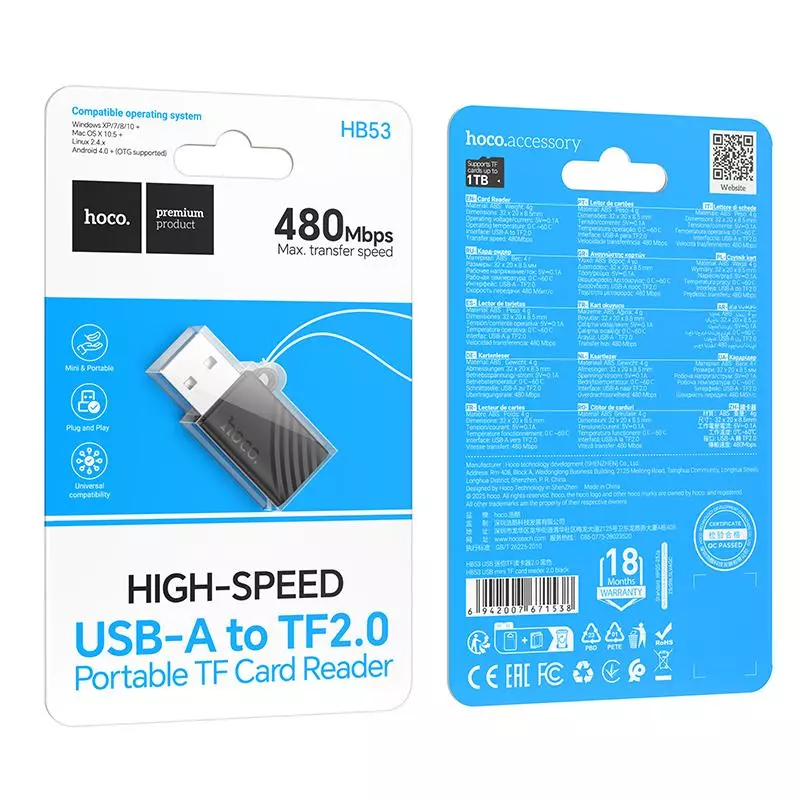 HB53 USB Mini TF Card Reader 2.0