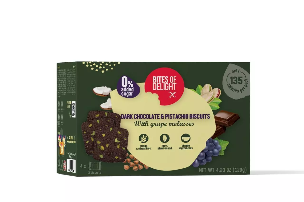 BITES OF DELIGHT GLUTEN FREE DARK CHOCOLATE & PISTACHIO CRACKERS 120G
