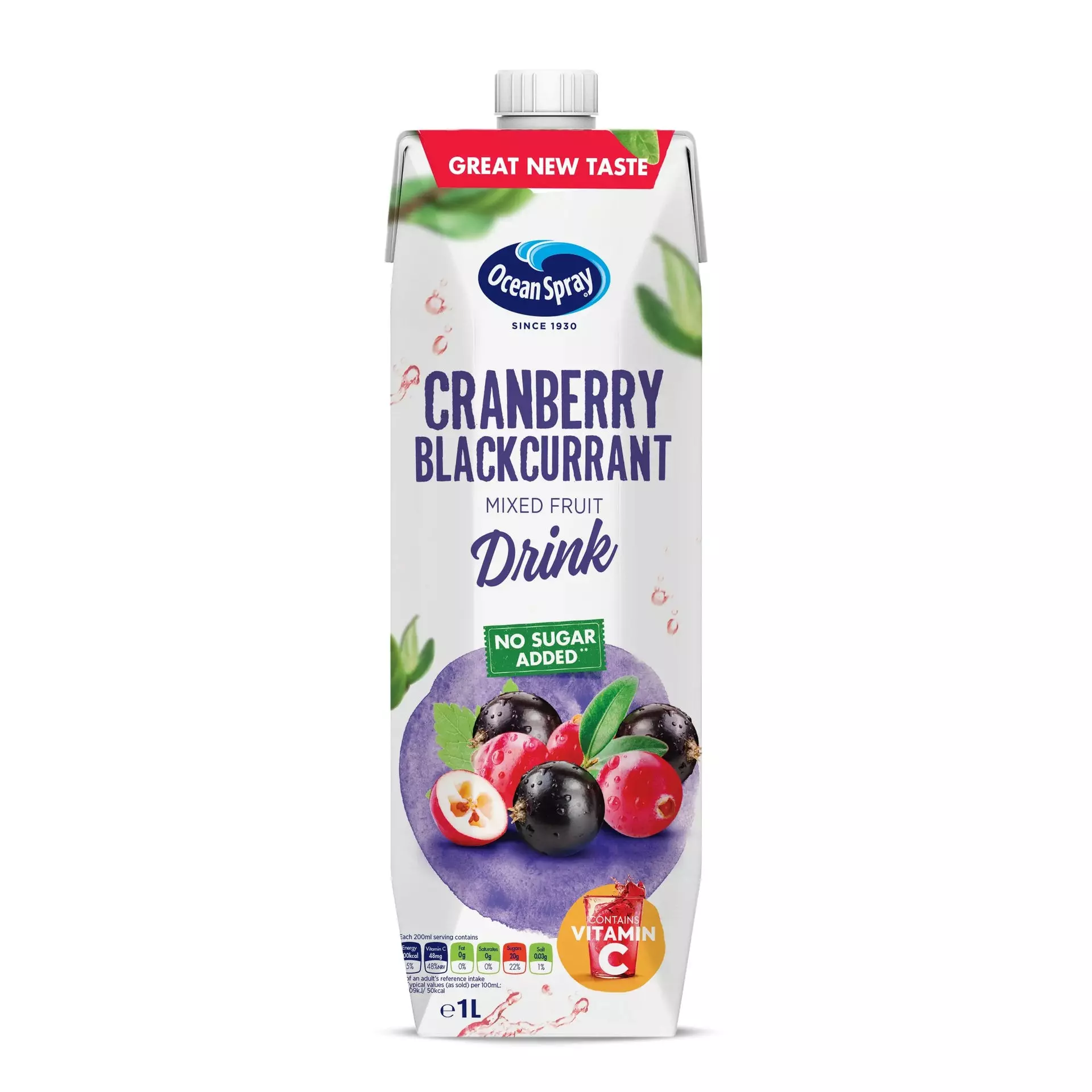 OCEANSPRAY CRANBERRY BLACKCURRANT 0% SUGAR 1L  