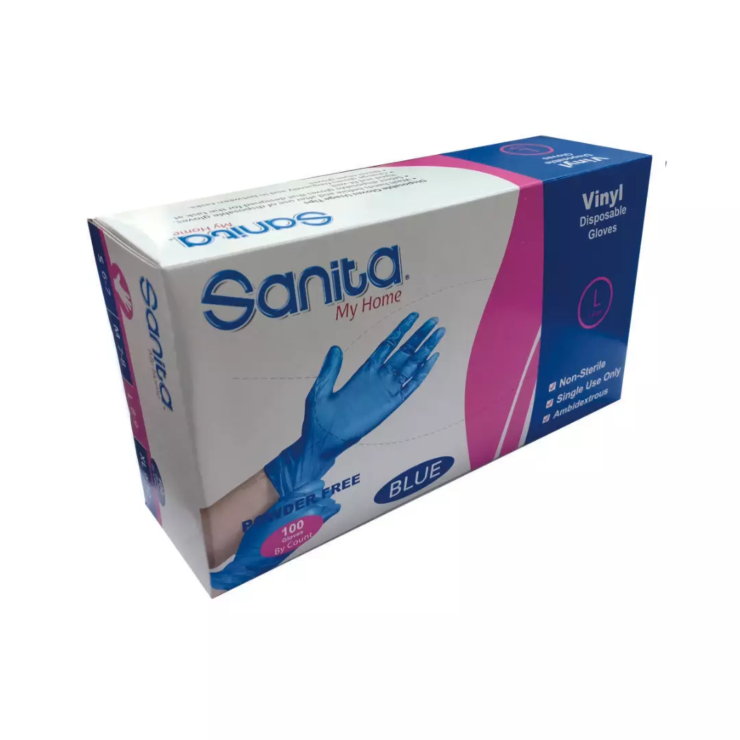 SANITA VINYL DISPOSABLE GLOVES LARGE BLUE*100