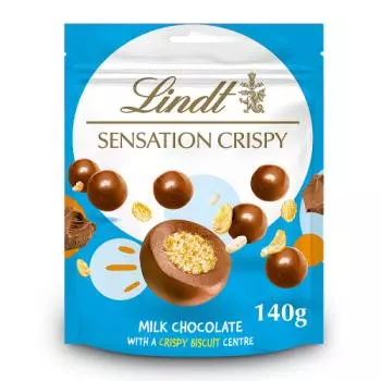 LINDT SENSATION CRISPY MILK CHOCOLATE POUCH 140G