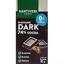 SANTIVERI DARK CHOCOLATE 0% SUGAR 74%CACOA 80G
