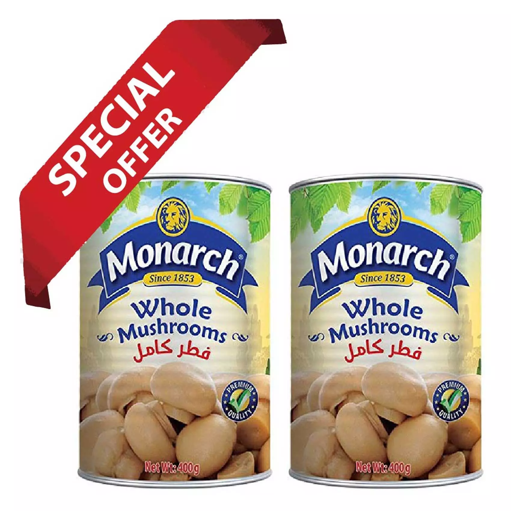 MONARCH WHOLE MUSHROOMS 400G*2  