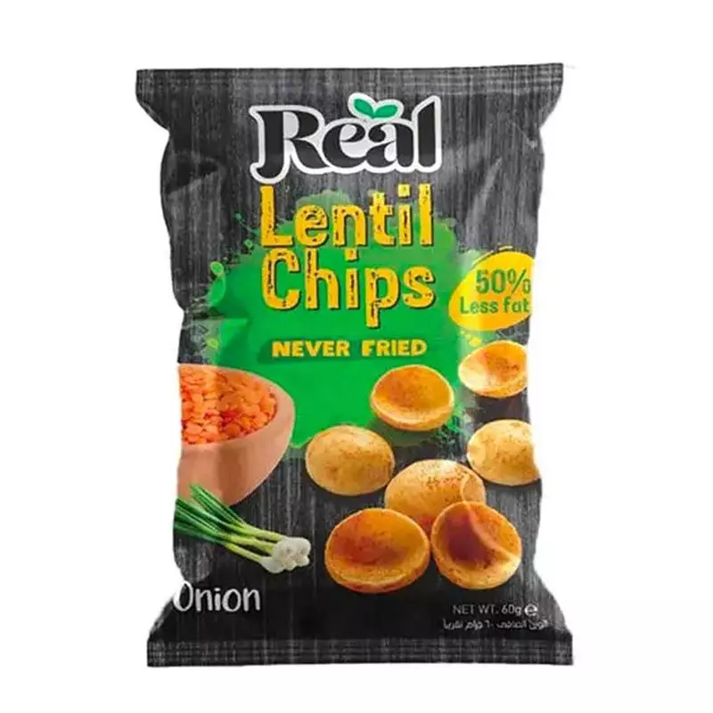 REAL LENTIL CHIPS ONION 50% LEES FAT 60 G