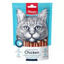 WANPY CAT CHICKEN JERKY CODFISH SANDWISH 80G