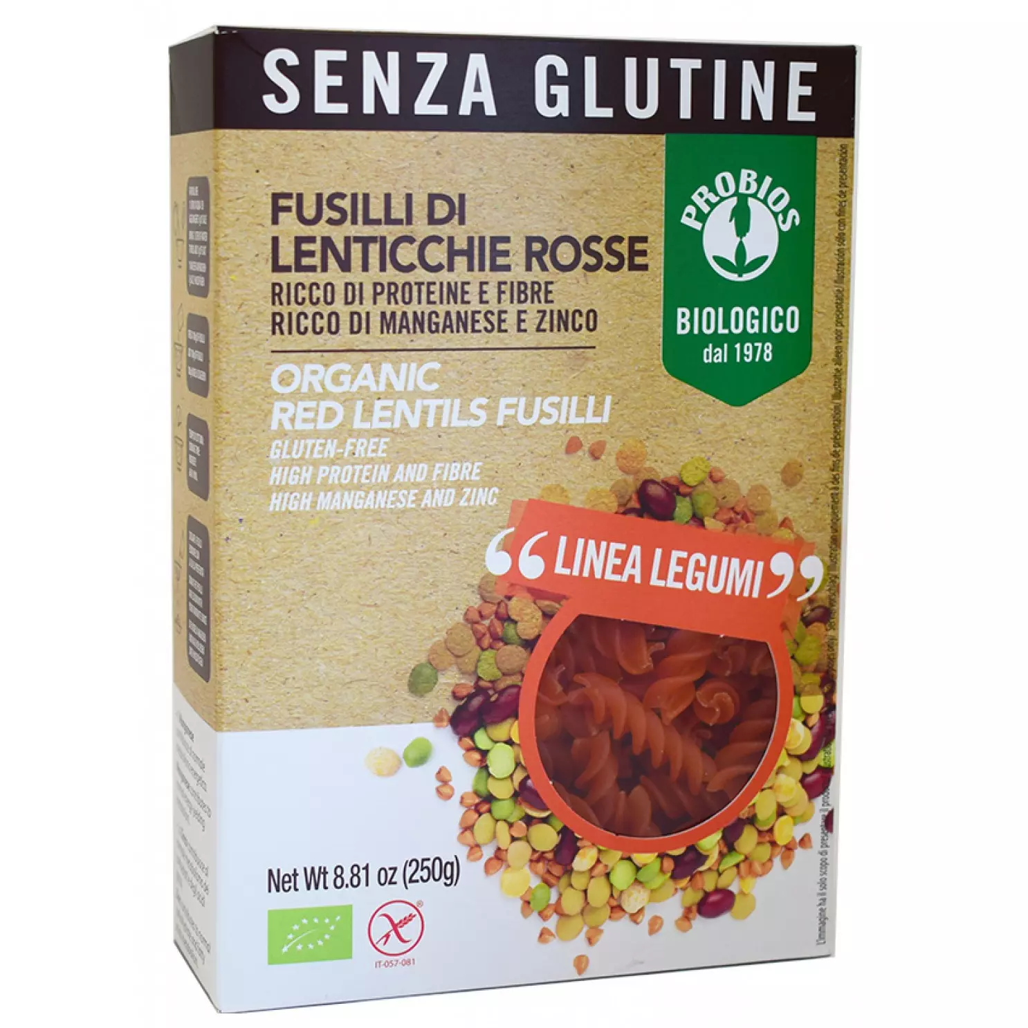 PROBIOS GF ORGANIC RED LENTILS FUSILLI 250 G