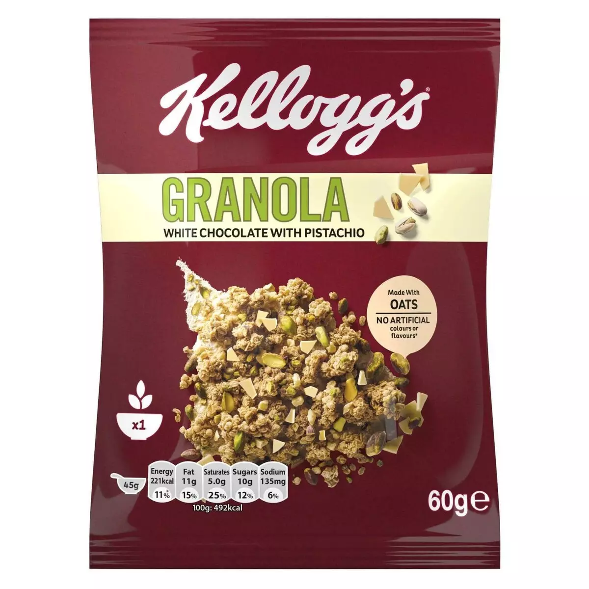KELLOGGS GRANOLA WHITE CHOCO & PISTACHIO 60G 