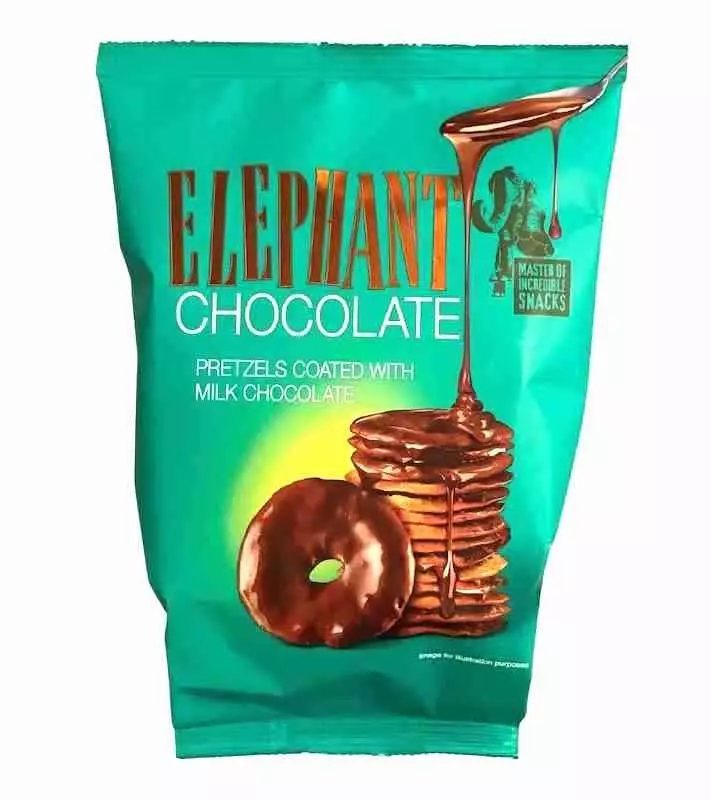 ELEPHANT PRETZELS COATED WITH MILK CHOCOLATE 80G  
