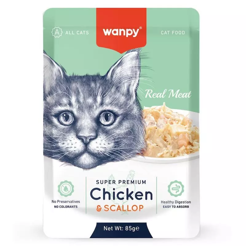 WANPY FELLITS IN JELLY CHICKEN&SCALLOP FOR CAT 85G