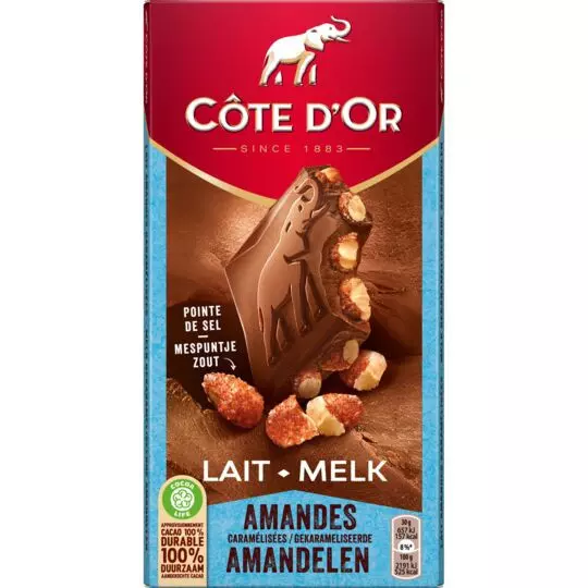 COTE D OR LAIT AMANDES CARAMEL 180G