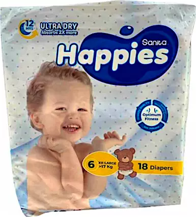 HAPPIES DIAPERS*18 #6 XXL 17KG 15% SAVE