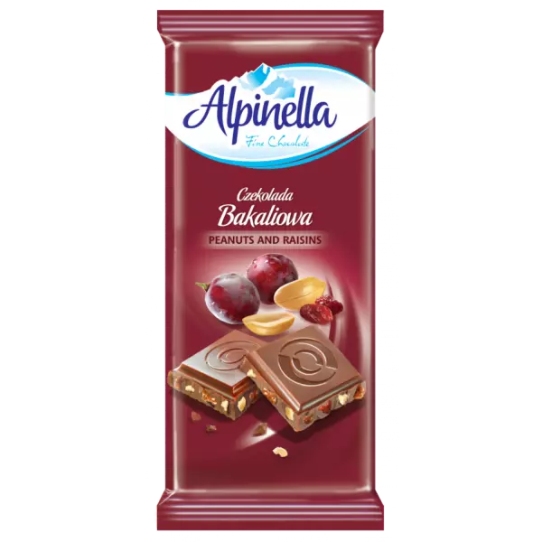 ALPINELLA MILK CHOCOLATE RAISIN & PEANUTS 90G 