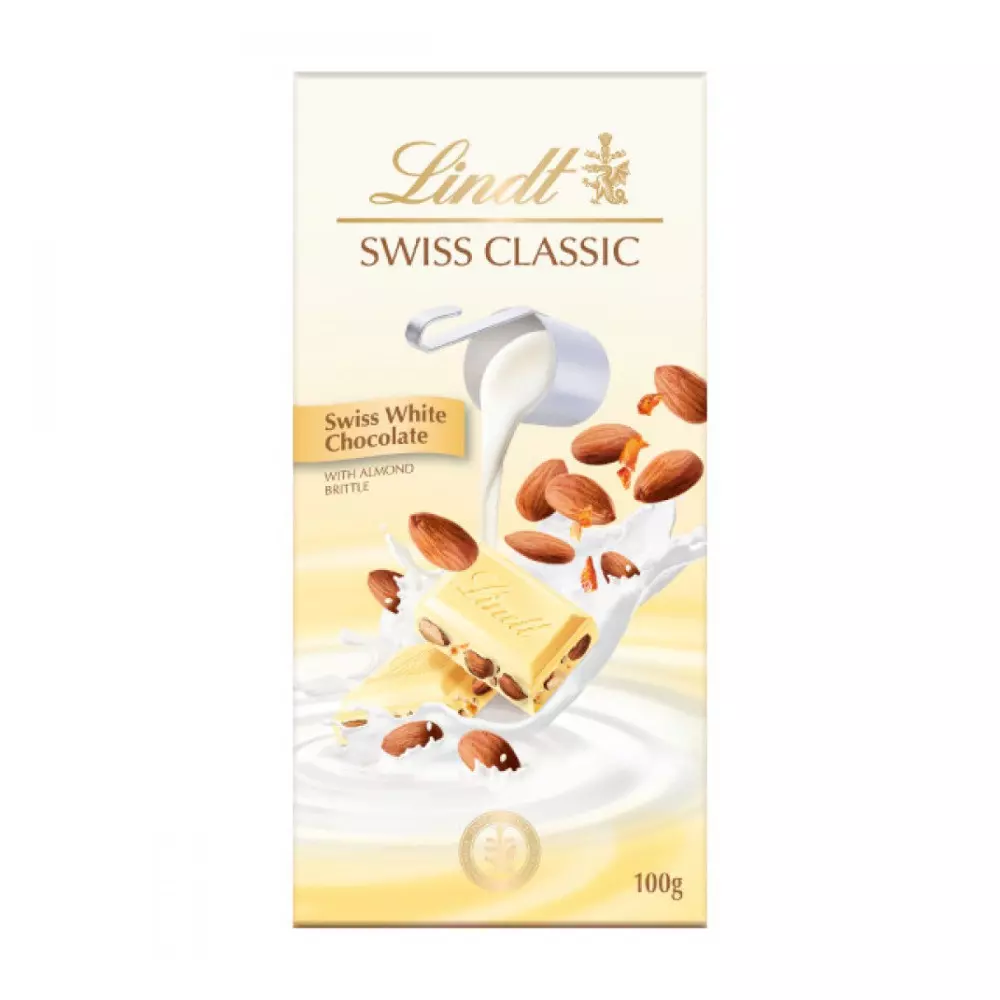 LINDT SWISS WHITE CHOCO ALMOND 100G