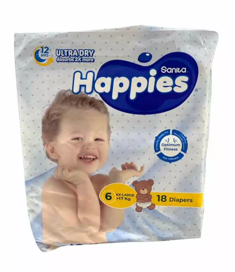 HAPPIES DIAPERS*18 XX LARGE 17 KG