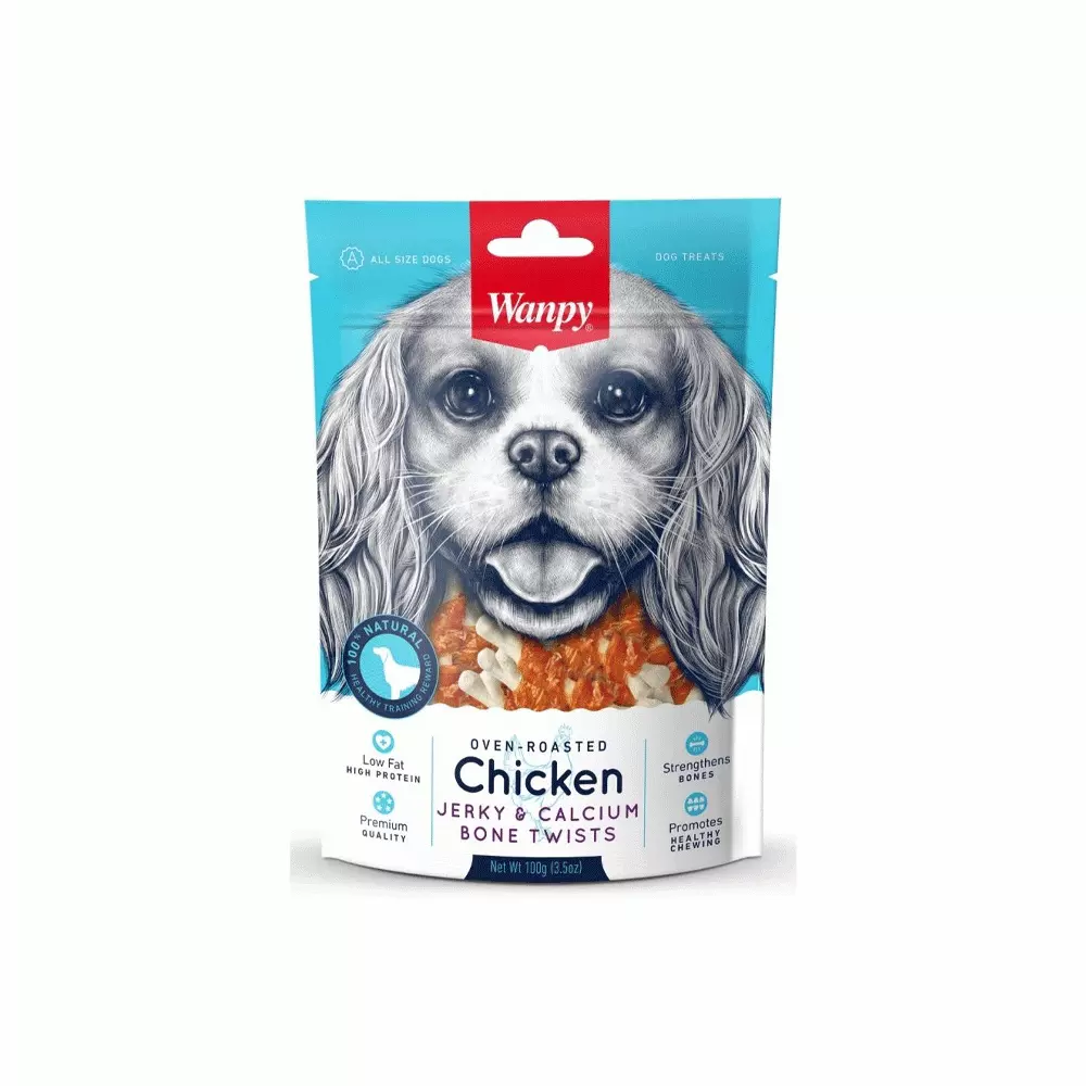 WANPY CHICKEN JERKY & CALCIUM BONE TWISTS 100G