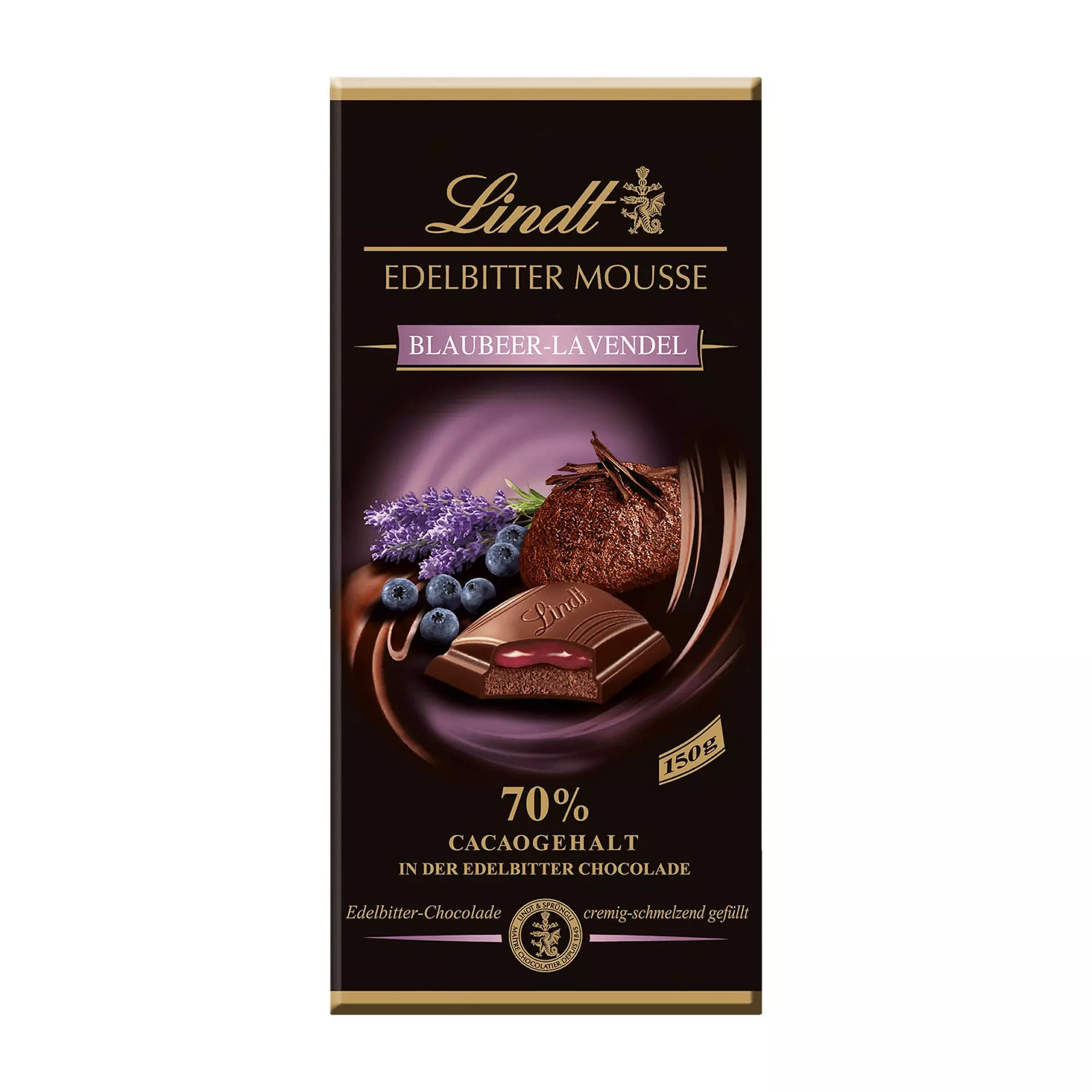 LINDT EDELBITTER MOUSSE BLUEBERRY 70% CACAO 150G