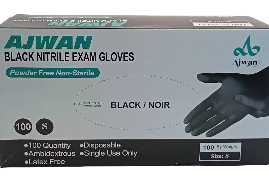 AJWAN BLACK NITRILE EXAM GLOVES BLACK SMALL *100