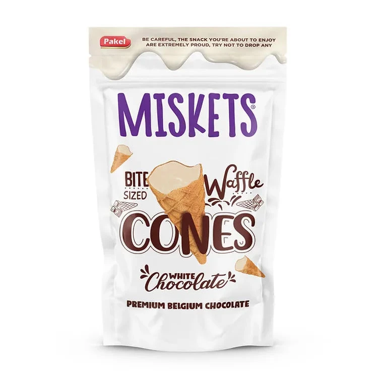 MISKETS WAFFLE CONES BITES SIZED WHITE CHOCO 100G