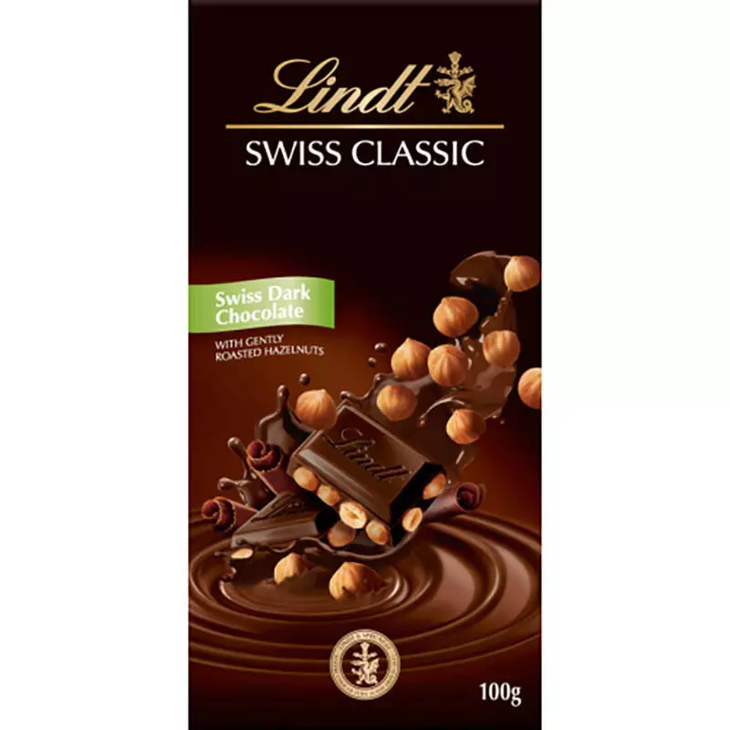 LINDT SWISS DARK CHOCOLATE HAZELNUT 100G 
